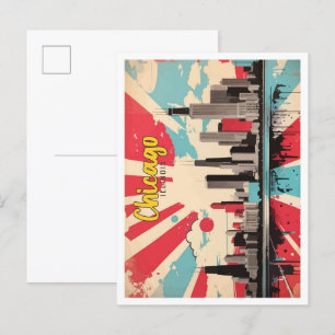 Chicago Illinois Pop Art Travel Illustration Postkarte