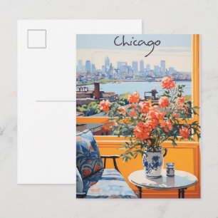 Chicago Illinois Reise Stadt Malerei Ästhetik Postkarte