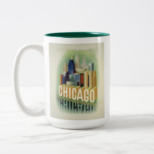 Chicago Illinois Retro Vintage Reiseposter Zweifarbige Tasse
