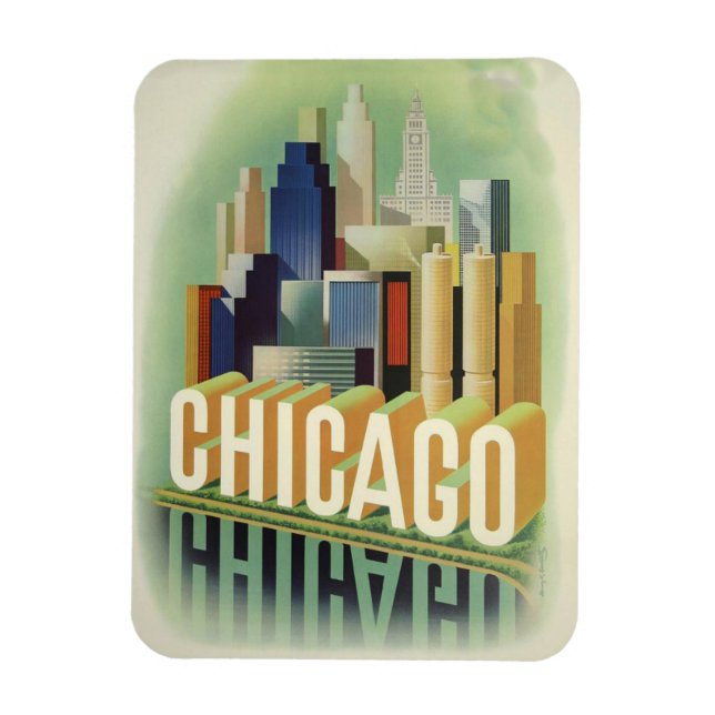 Chicago Illinois Retro Vintage Travel Poster Magnet (Vertikal)