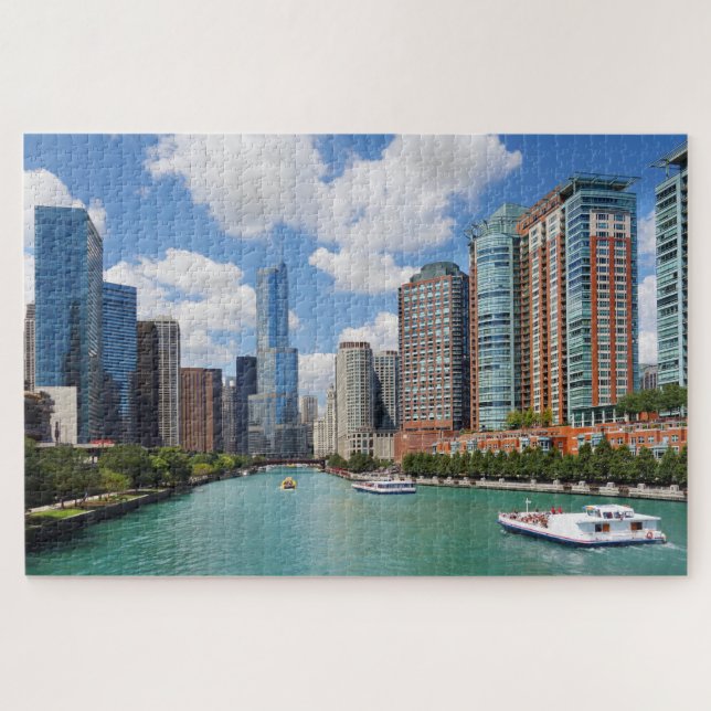 Chicago Illinois River City Skyline Travel Foto Puzzle (Horizontal)