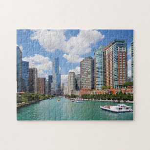 Chicago Illinois River City Skyline Travel Foto Puzzle