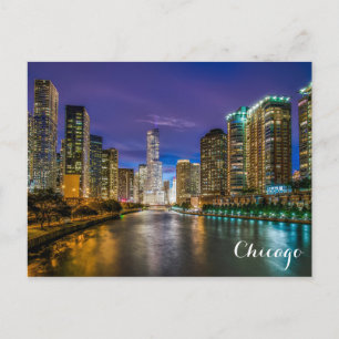 Chicago Illinois River Skyline beim Night Foto Postkarte
