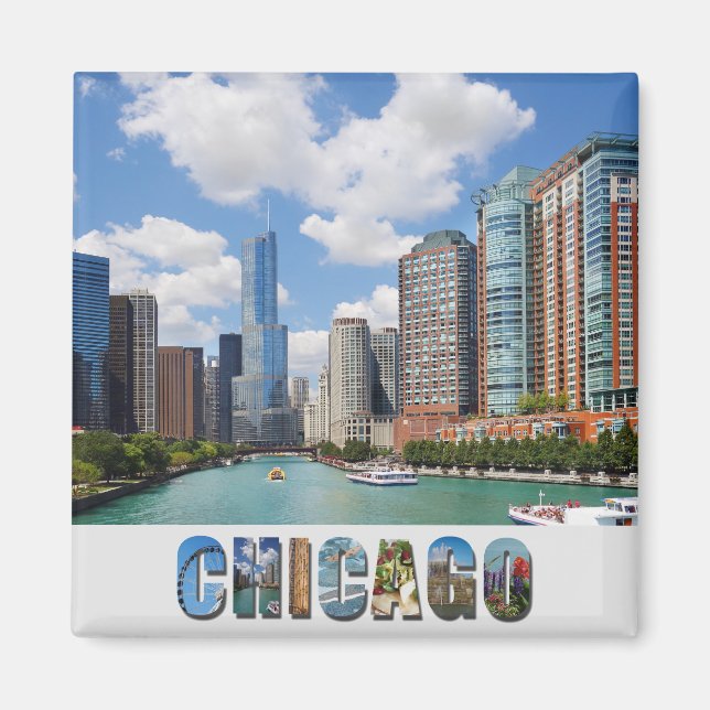 Chicago Illinois River Skyline Foto Magnet (Vorne)