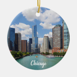 Chicago Illinois River Skyline Foto Weihnachten Keramik Ornament