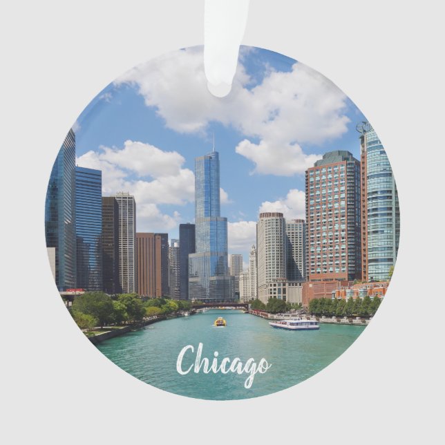 Chicago Illinois River Skyline Foto Weihnachten Ornament (Vorderseite)