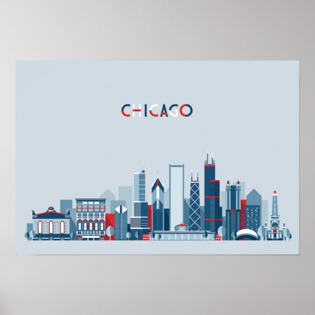 Chicago, Illinois | Rote, weiße und blaue Skyline Poster (Vorne)
