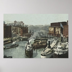 Chicago, Illinois Rush Street am Chicago River Poster