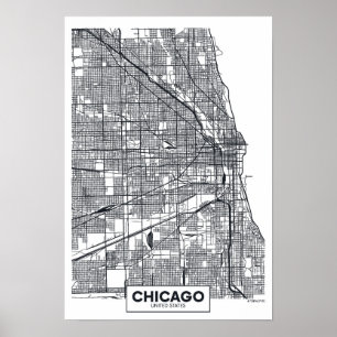 Chicago, Illinois   Schwarz-Weiß-Stadtplan Poster