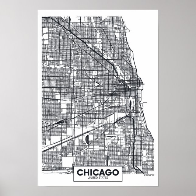 Chicago, Illinois | Schwarz-Weiß-Stadtplan Poster (Vorne)