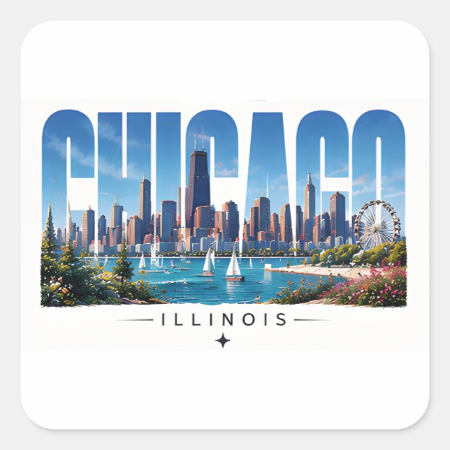 Chicago Illinois Seefront Skyline Reise Quadratischer Aufkleber (Vorderseite)