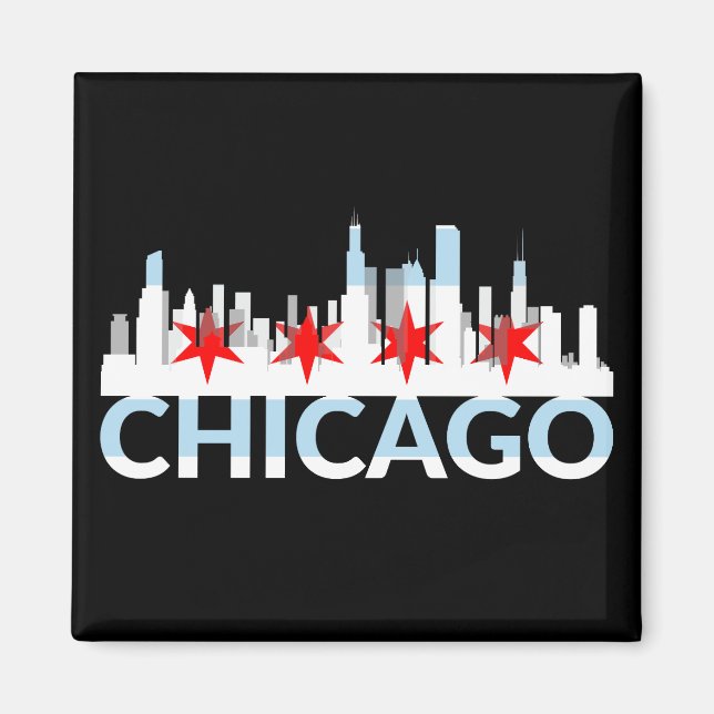Chicago Illinois Silhouette 4 Stars Vintage Reisen Magnet (Vorne)