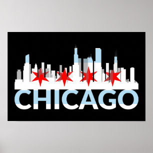 Chicago Illinois Silhouette 4 Stars Vintage Reisen Poster