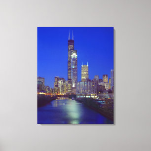 Chicago, Illinois, Skyline bei Nacht mit Chicago Leinwanddruck