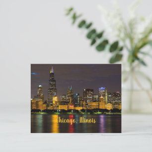 Chicago, Illinois Skyline bei Nacht Postkarte