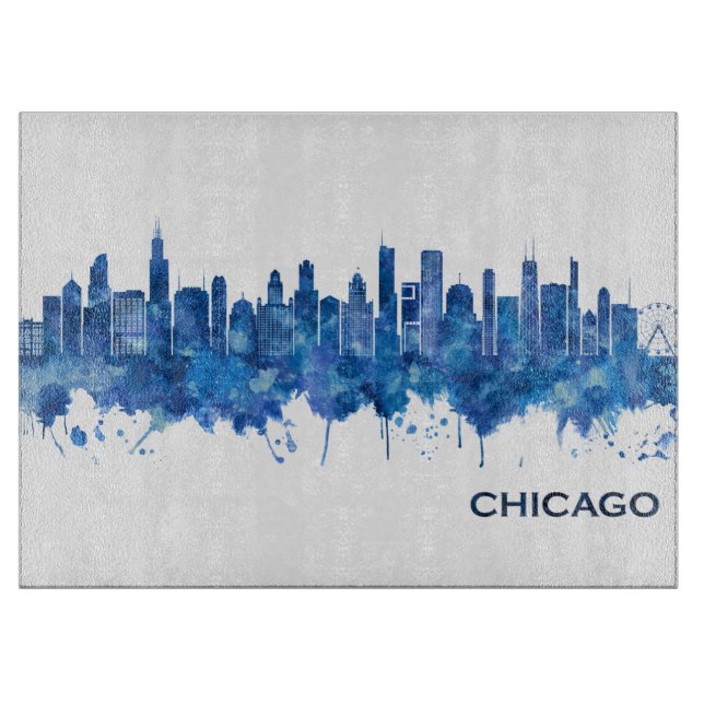 Chicago Illinois Skyline Blue Schneidebrett (Vorderseite)