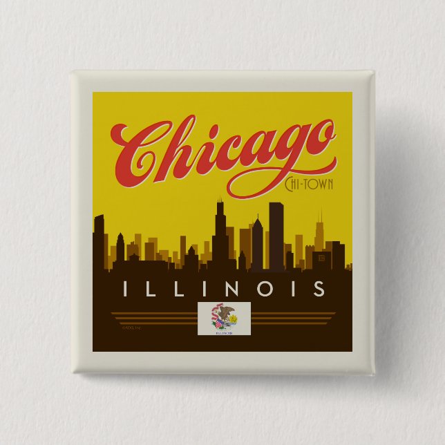 Chicago Illinois Skyline Button (Vorderseite)