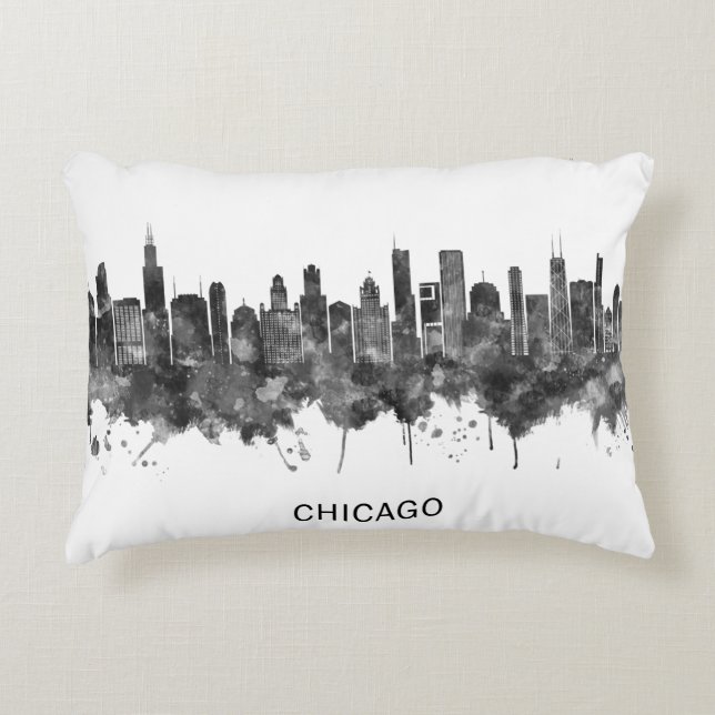 Chicago Illinois Skyline BW Dekokissen (Vorderseite)