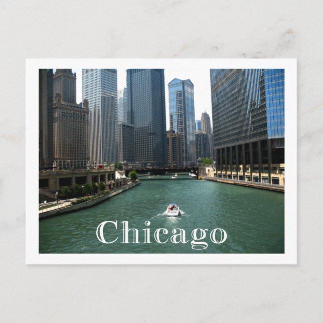 Chicago Illinois Skyline & Canal Travel Post Card Postkarte (Vorderseite)