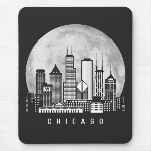 Chicago Illinois Skyline Full Moon Mousepad