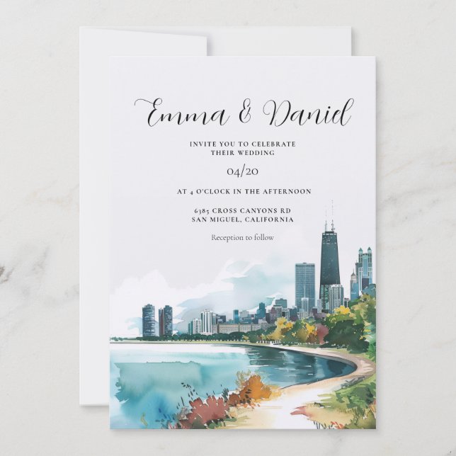 Chicago Illinois Skyline-Hochzeit Einladung (Vorderseite)