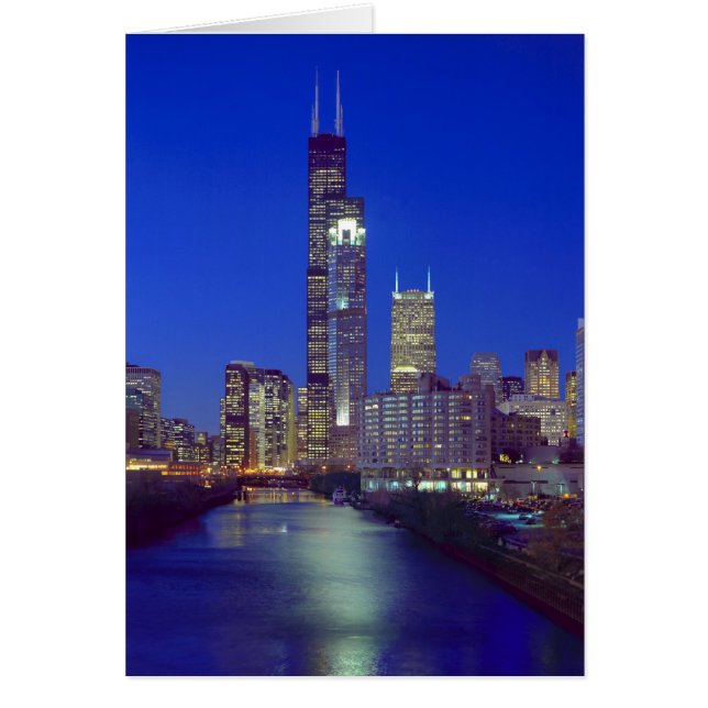Chicago, Illinois, Skyline nachts mit Chicago (Vorne)