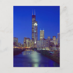 Chicago, Illinois, Skyline nachts mit Chicago Postkarte