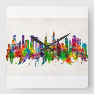 Chicago Illinois Skyline Quadratische Wanduhr