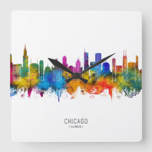 Chicago Illinois Skyline Quadratische Wanduhr
