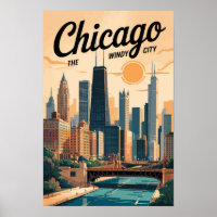 Chicago Illinois Skyline Reise Kunst Vintage