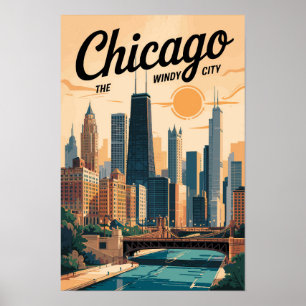 Chicago Illinois Skyline Reise Kunst Vintage Poster