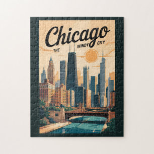 Chicago Illinois Skyline Reise Kunst Vintage Puzzle