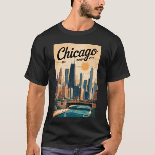 Chicago Illinois Skyline Reise Kunst Vintage T-Shirt