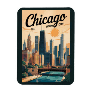 Chicago Illinois Skyline Reisen Vintag Magnet