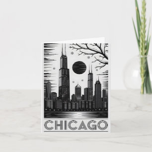 Chicago Illinois Skyline Schwarz-Weiß-Holzschnitt Karte