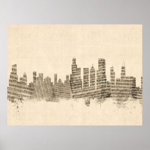 Chicago Illinois Skyline Sheet Music City Poster