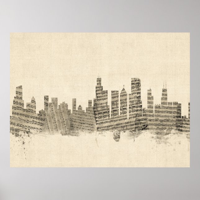 Chicago Illinois Skyline Sheet Music City Poster (Vorne)