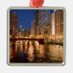 Chicago, Illinois, Skyline und Chicago River bei 2 Ornament Aus Metall