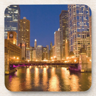 Chicago, Illinois, Skyline und Chicago River bei Getränkeuntersetzer