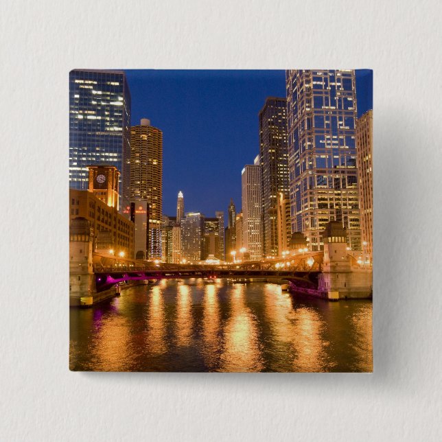 Chicago, Illinois, Skyline und Chicago River Button (Vorderseite)