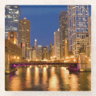 Chicago, Illinois, Skyline und Chicago River Glasuntersetzer