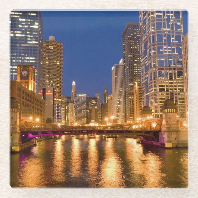 Chicago, Illinois, Skyline und Chicago River Glasuntersetzer (Vorderseite)