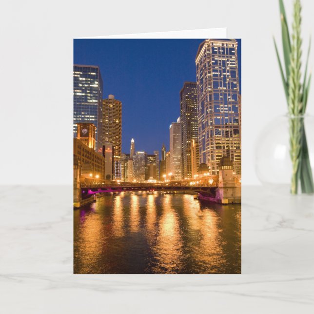Chicago, Illinois, Skyline und Chicago River Karte (Vorderseite)