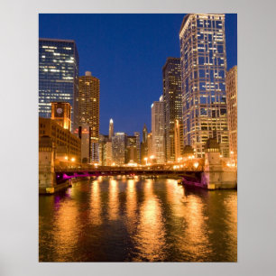 Chicago, Illinois, Skyline und Chicago River Poster