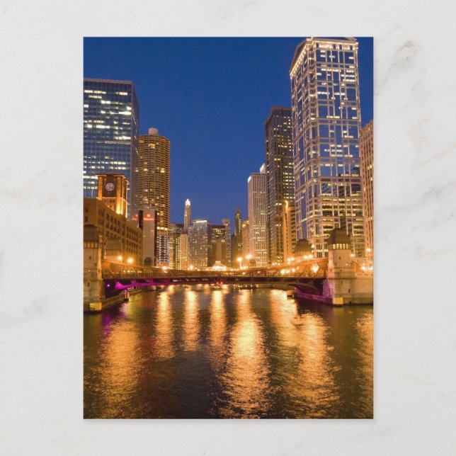 Chicago, Illinois, Skyline und Chicago River Postkarte (Vorderseite)
