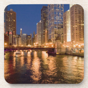 Chicago, Illinois, Skyline und Chicago River um 2 Getränkeuntersetzer