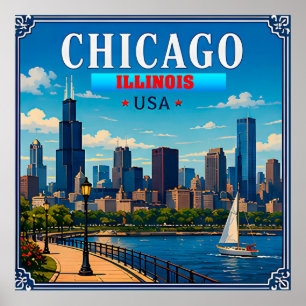 🌆 Chicago Illinois Skyline Urlaubserinnerung Poster