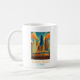 Chicago Illinois Skyline Vintage Art Travel Kaffeetasse