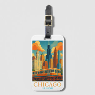 Chicago Illinois Skyline Vintage Kunst Reise Gepäckanhänger