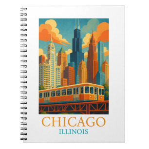 Chicago Illinois Skyline Vintage Kunst Reise Notizblock